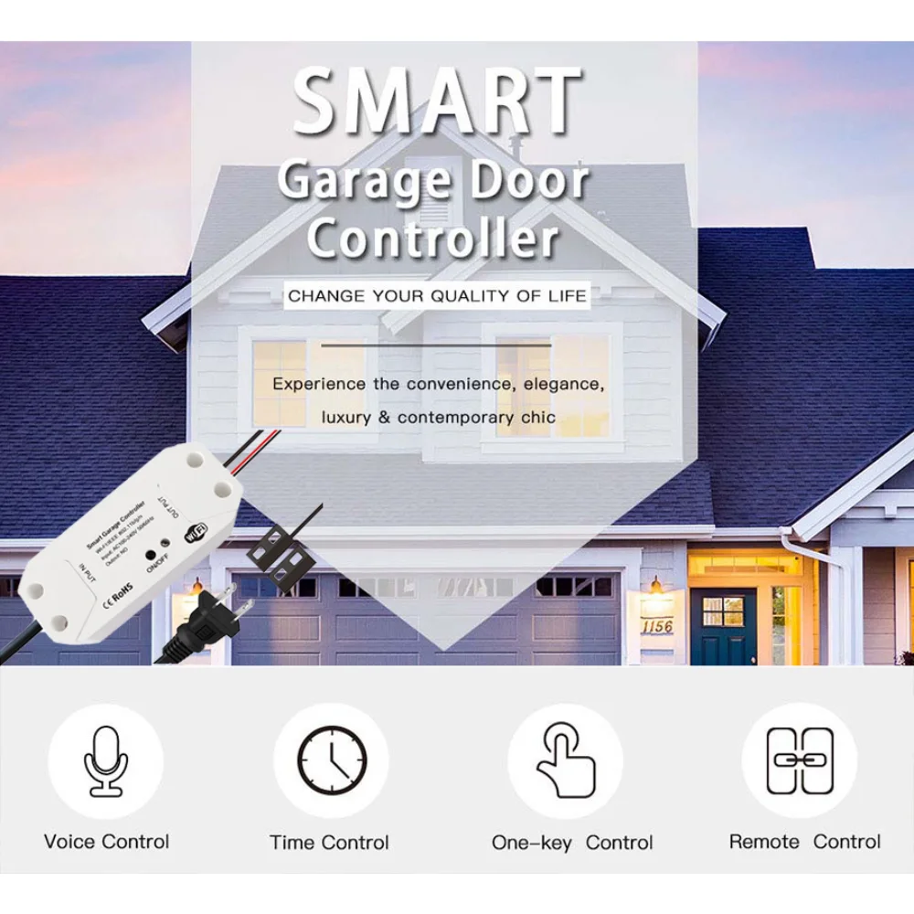 Smart Life WIFI Voice Control Tuya Garage Door Controller Hands Free Car Electric Sliding Gate Operators Roller Door Opener