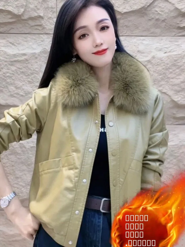 女性用 Fce 裏地付き厚手の長袖レザージャケット秋冬ファッションスリミングスリーアウターウェアプレミアム感