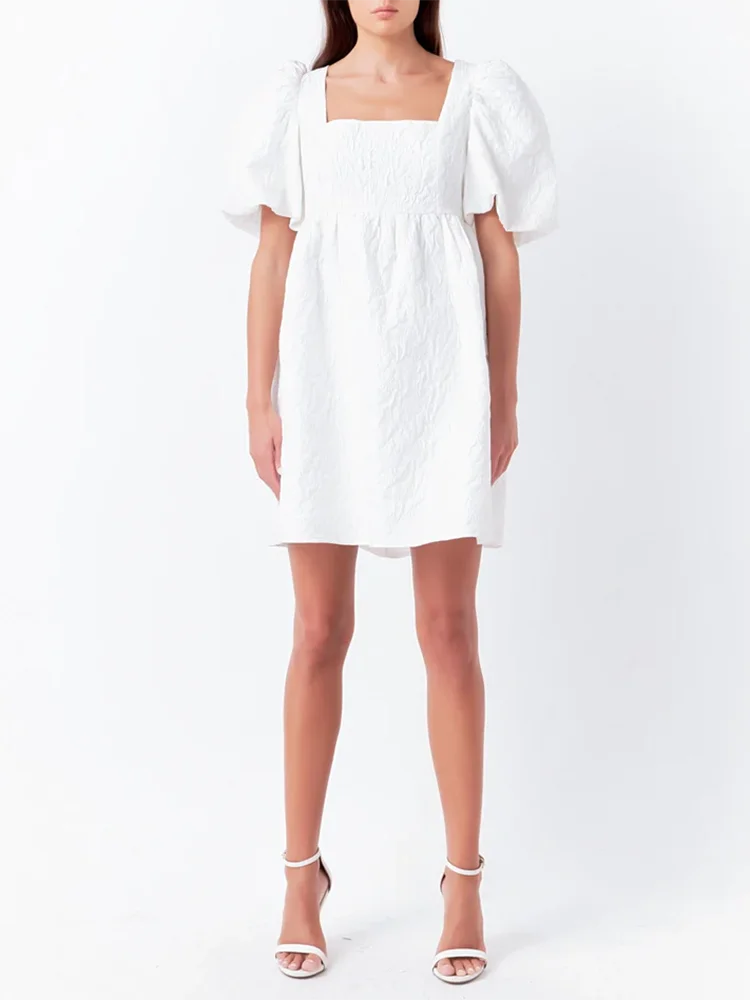 VGH abiti Soild minimalisti per le donne colletto quadrato manica a sbuffo High Wiast Casual Mini abito allentato abbigliamento moda femminile nuovo