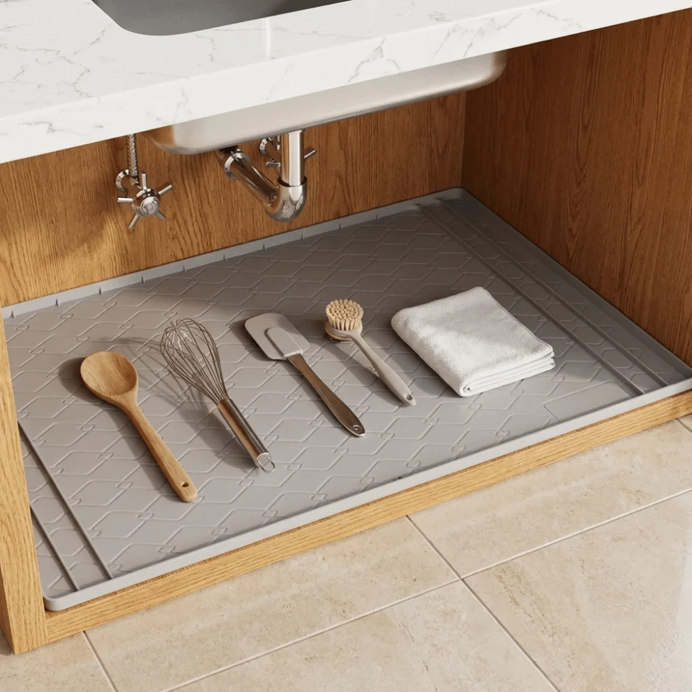 Silicone Under Sink Waterproof Mat Rectangle Non-Slip Under Sink Drip Tray Anti-fouling Scratch-proof Washable Shelf Mats