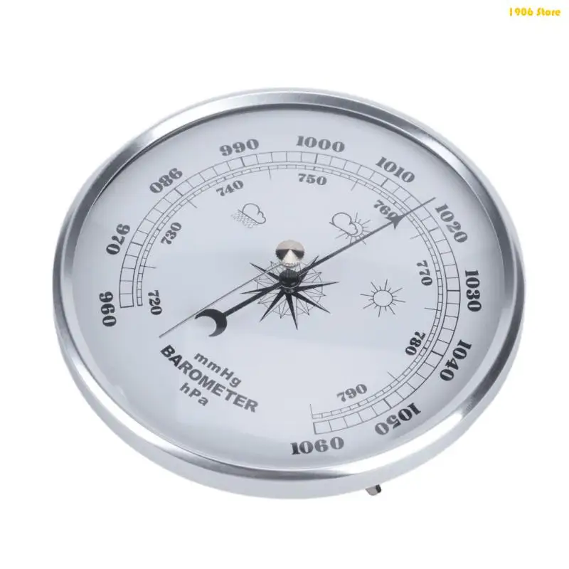 U1JB Home Office Air Pressure Reference Meter with 130 mm Round Face, Metal-Look Indoor Weather Display Piece for Wall or