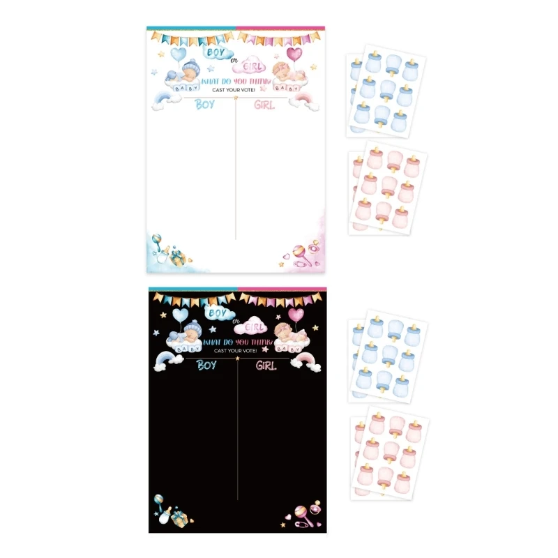 367A Gender Reveal Game for Baby Shower with Poster 36pcs Girl or Boy Voting Stickers