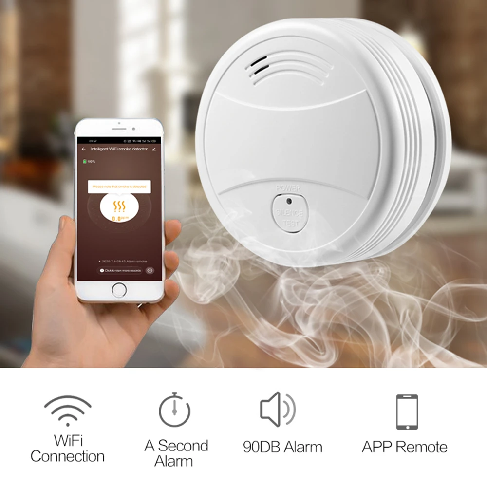 Tuya Cuộc Sống Thông Minh Đầu Báo Khói An Ninh Báo Động Cho WiFi Nhà Báo Cháy 95dB An Ninh Bảo Vệ Hoạt Động Với Alexa Google Home