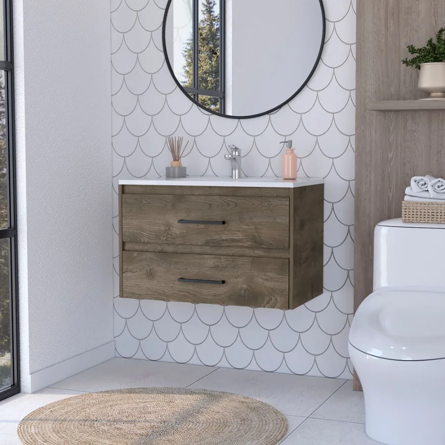 

Lafayette 2Drawer Wall Mounted Bathroom Vanity in Dark Brown and White