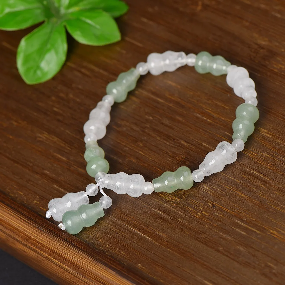 Natural Aventurine Clear Quartz Gourd Bead Bracelet Calabash Shape Gemstone Beads Elastic Bangle Lucky Amulet Jewelry for Women