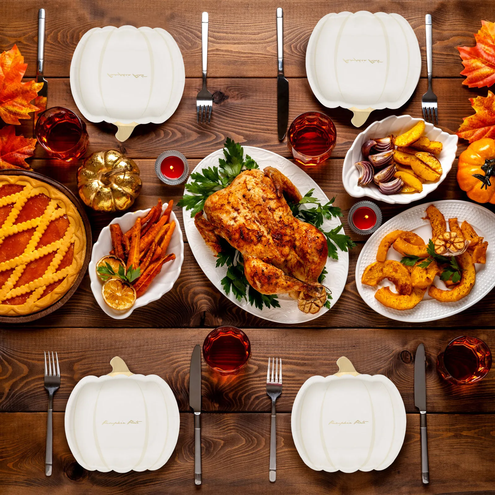 

30 Pcs Pumpkin Paper Pallet Plates Napkins Pumpkins Dessert Cake Pan Halloween Shaped Trick or Treat Party Bulk