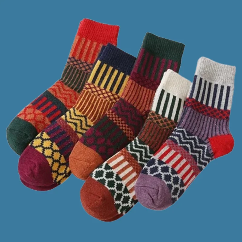 5/10 Pairs Thickened Winter Heat Storage And Warmth Knitted Socks Ethnic Style Wool Socks Retro Socks Plus Velvet Wool Socks