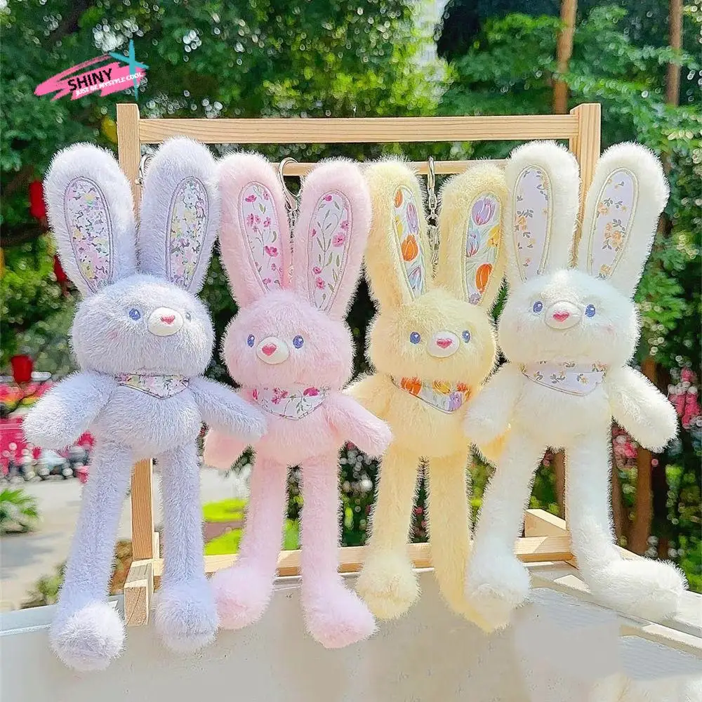 

Kawaii Floral Plush Rabbit Keyring Fun Interaction Long Legged Bunny Dolls Pendant Toy Pulling Ears Car Keyring Girls