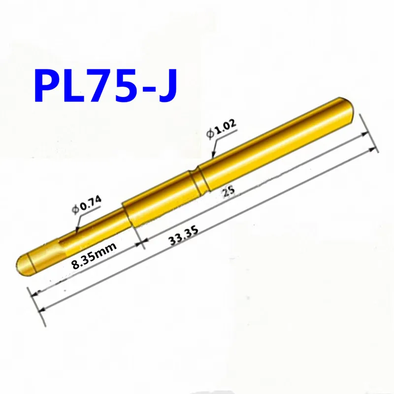 100PCS PL75-J1 Small Round Head Spring Test Pin Outer Diameter 1.02mm Needle Length 33.35mm Thimble For Circuit Board Testing