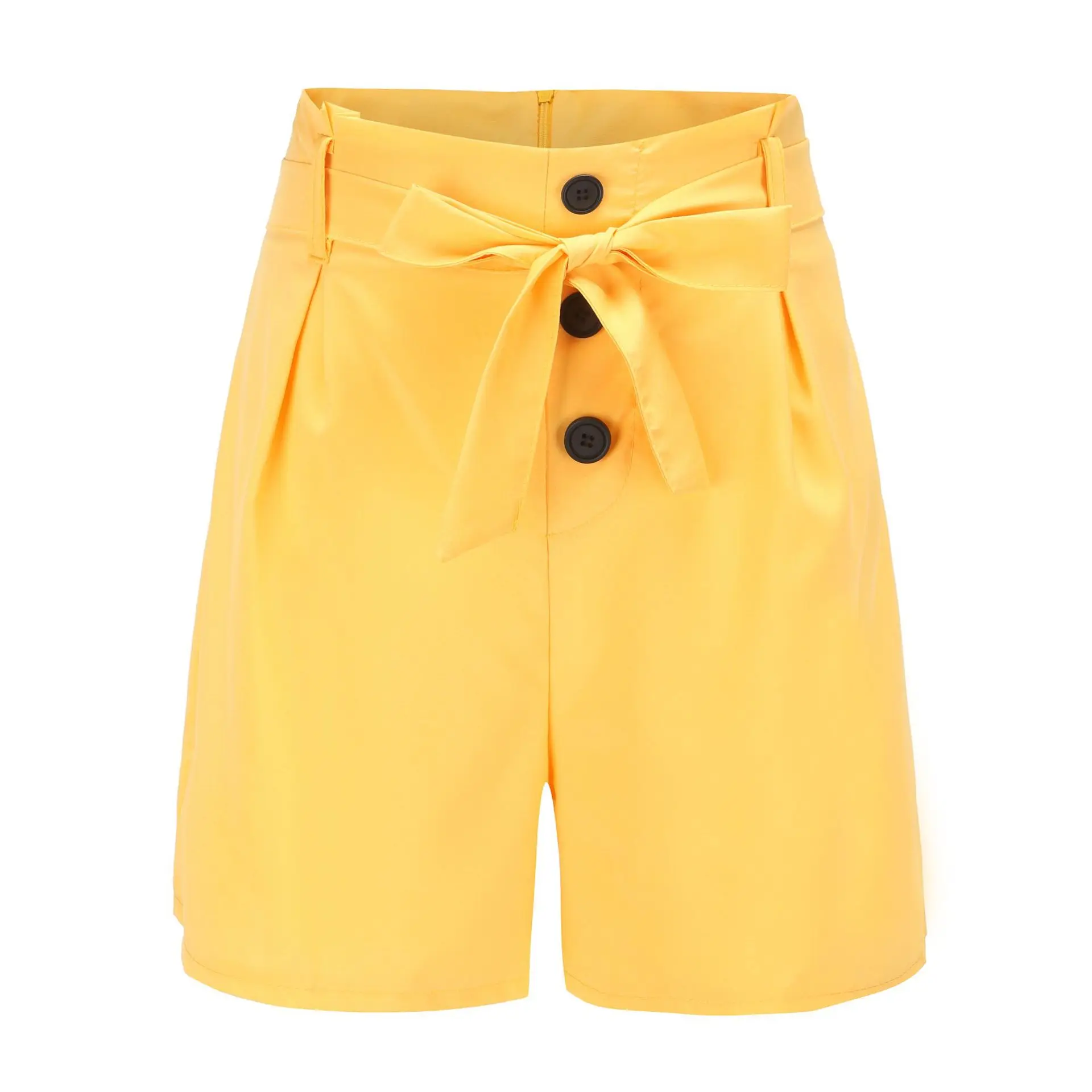 Women's Shorts High Waist Zipper Button Belt Fashion Street Slim and Stylish Solid Color Beach Hot Pants