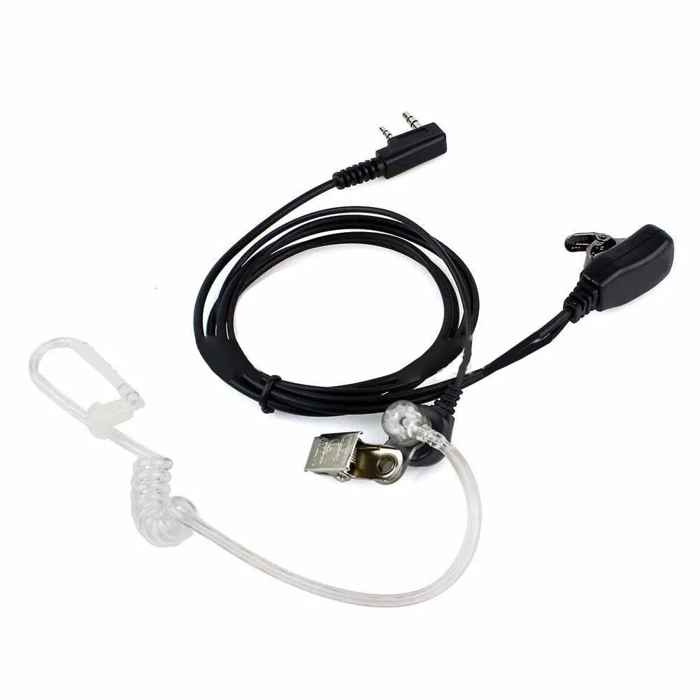 Black 2 Pin For Ptt Microphone Headset With Air Duct Tube For Kenwood TYT For Baofeng For Walkie For Talkie Radio Earpiece