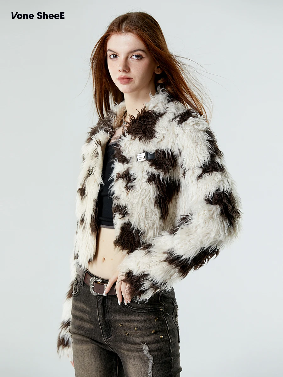 

Vone eeE American Sle ort Fur Jaet Women's Eco-friendly Synthetic Leather Coat Sweet College Sle Winter Outerwear