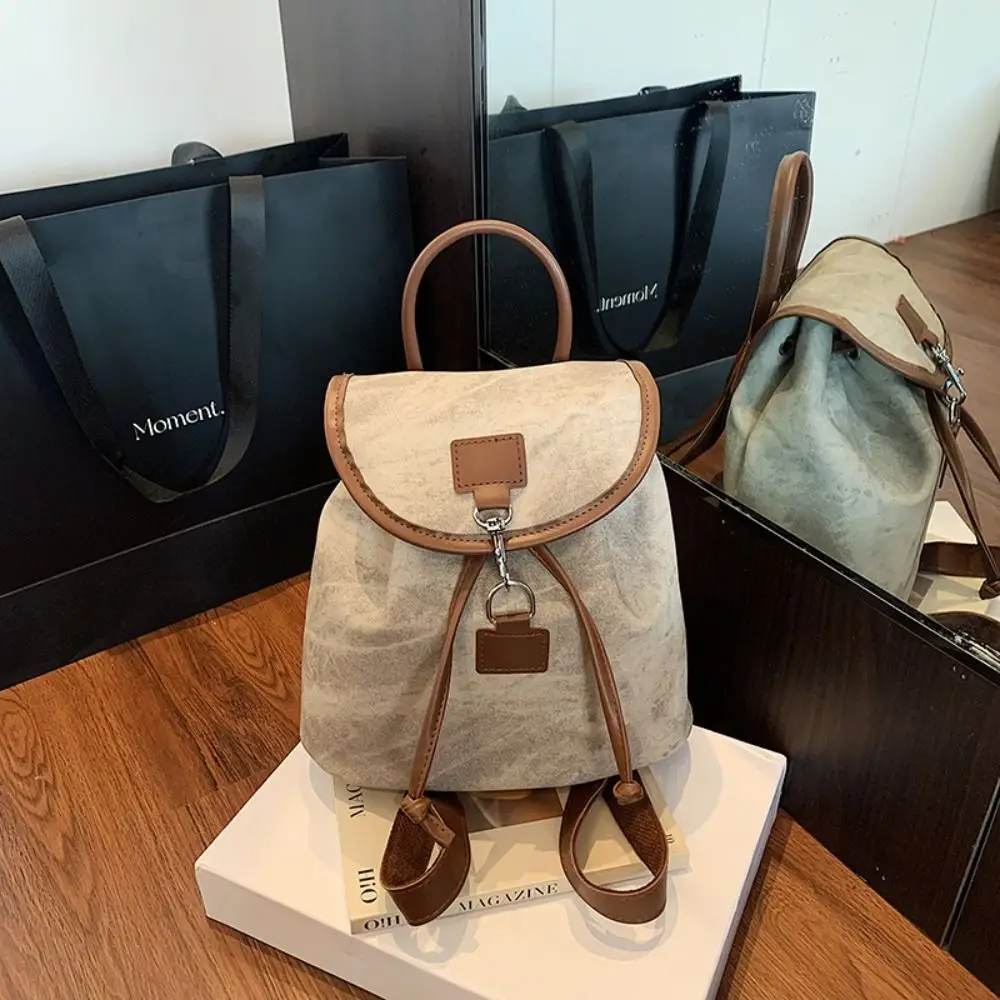 New PU Leather Women's Backpack Soft Versatile Design PU Leather Backpack American Retro Bookbag Daily Use