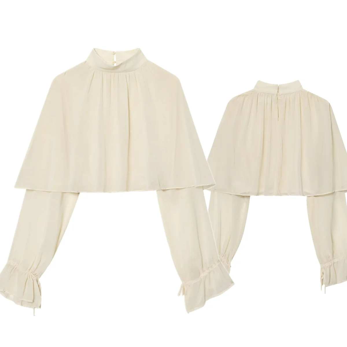 

Jenny&Dave French Fashion Lady Chiffon Shirts & Blouses Women's Clothes 2026 Spring Summer Cascading Turtleneck Shirts Tops