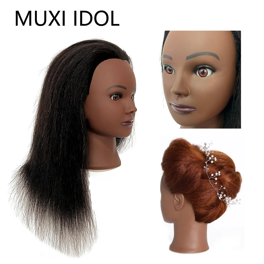 

14inches Mannequin Head 100% Real Hair Manikin for Hairdresser Training and Styling Practice Practice Braiding Hair 3D Eyes