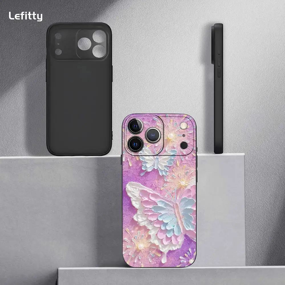 Casing HP Lukisan Minyak Motif Bunga Untuk iPhone 17 16 15 14 13 12 11 Pro Max Plus Mini Hitam Doff Lembut Funda