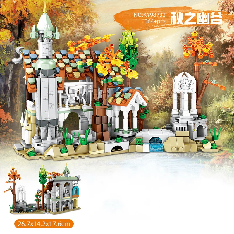 Creative Civilization Relic Block Autumn Valley Building Brick Model Streetscape Figure Construction Toy Collection For Kid Gift