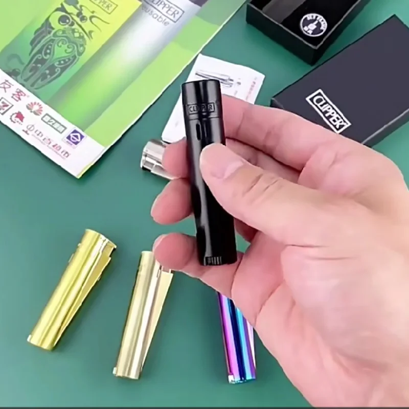 Original Clipper Metal Butane Gas Lighter Windproof Direct Spray Blue Flame Belt Gift Box Lighter Smoking Accessories Small Tool