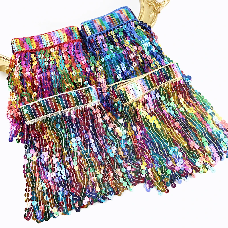 

5Yards 16cm Sequin Tassel Fringe Lace Trim for Sewing Curtain Latin Dress Clothes Fabric Skirt Decorative Ribbon DIY Accessories