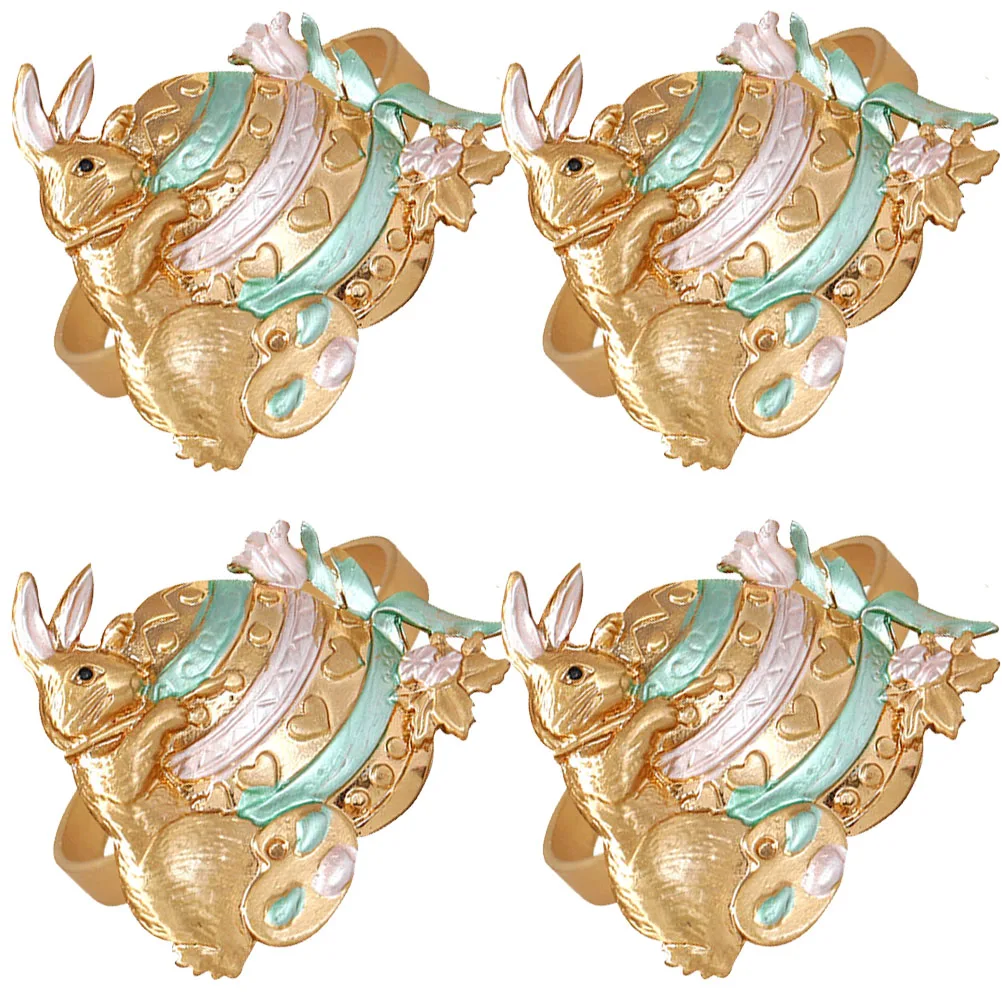 

4pcs Napkin Rings Easter Bunny Tableware Decor Adorable Rabbit Design Party Supplies Gold Tone Dining Table Accessories