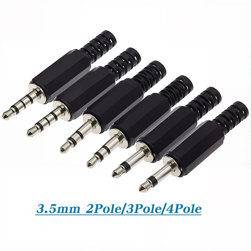 5Pcs 3.5mm Mono Stereo Plug For Microphone Headphone Connector, 2-Pole/3-Pole/4-Pole Audio Adapter