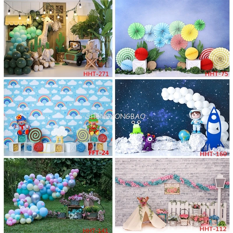 

SHENGYONGBAO Personalized Decoration Colorful Balloon Snowman Background Newborn Baby Birthday Photography Backdrops FSS-103