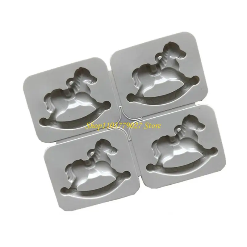 C4DF 4 Pcs Silicone Fondant Molds Rocking Horse DIY Handmade DIY Resin Crafts Cake Decorating Tools for Kitchen