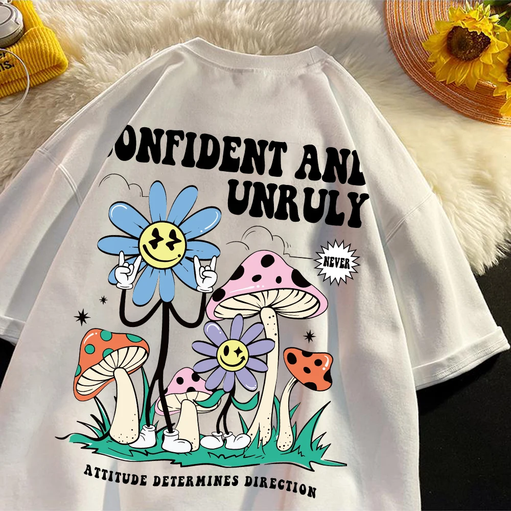 Confident And Unruly Attitude Determines Direction Men Women T Shirt Cotton Shirt Street Loose T-Shirts Oversized Short Sleeved