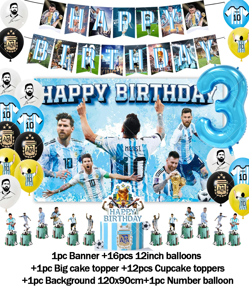 Fußballspieler Argentinien-Leo-Messi-Thema Fans Geburtstag Party Banner Hintergrund Kuchen Topper Nummer Ballon Dekor Requisiten Kinder Geschenk