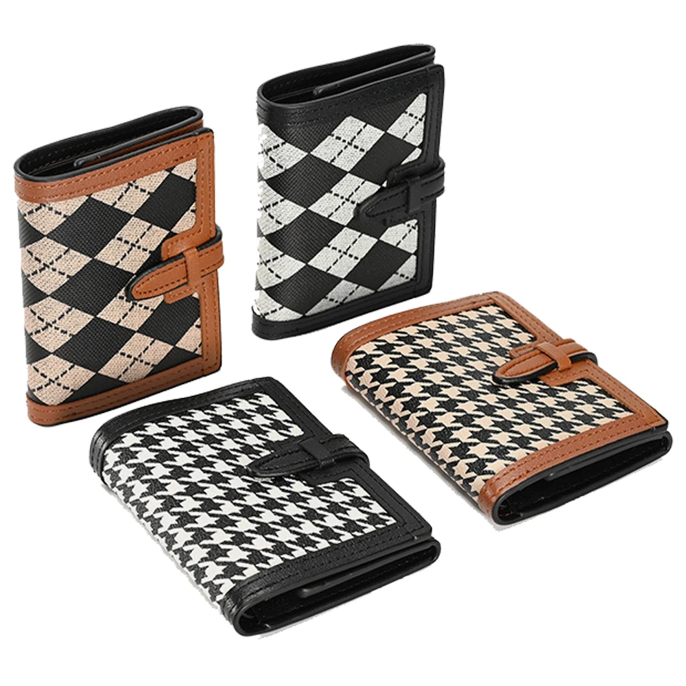 

Women's Wallet Fashion Short Buckle Contrasting Color Folding Houndstooth Clutch Purse Ladies Multi-card Card Holder Coin Purse