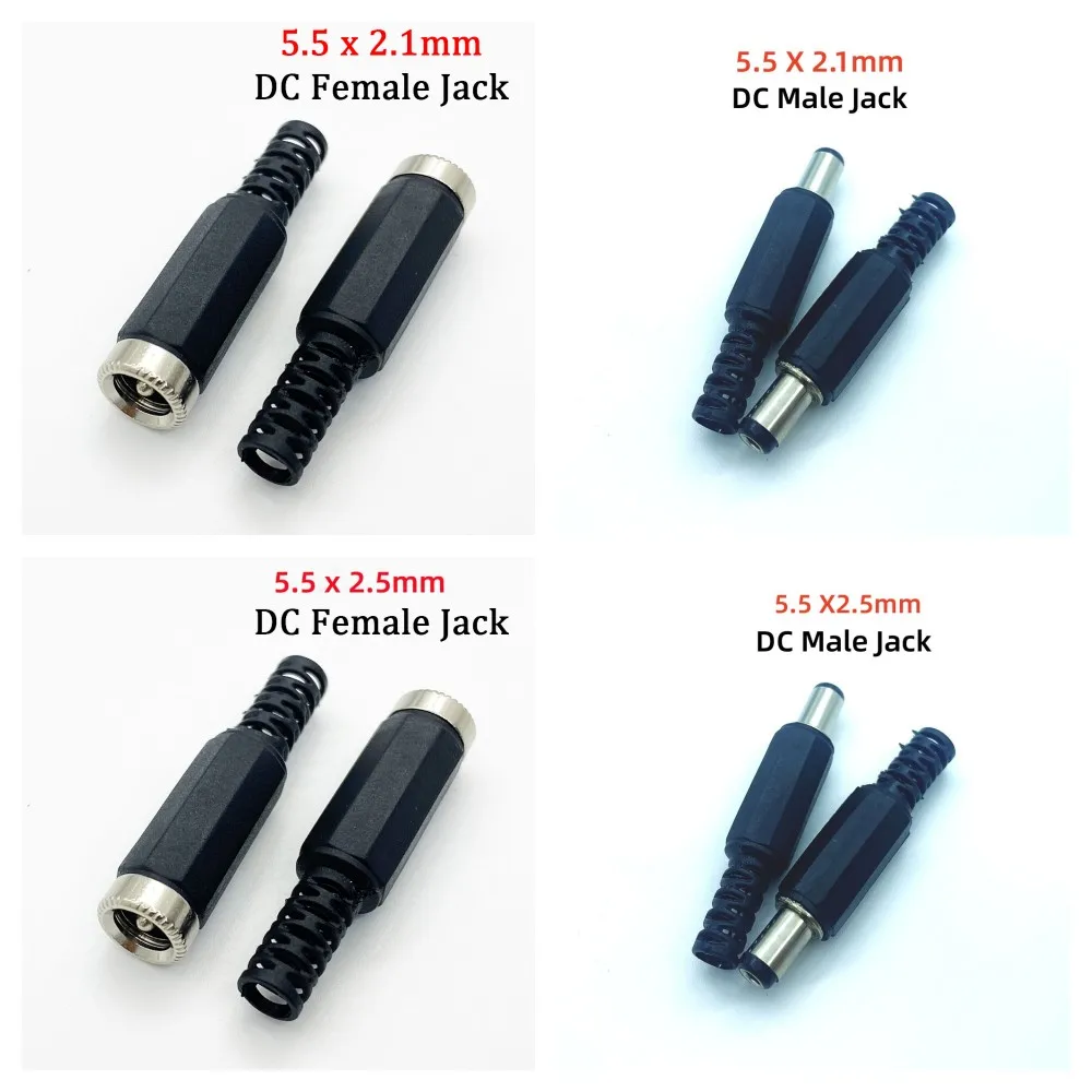 5Pcs/5Pair DC099 022 Power Socket Screw Nut Panel Connector 9mm/14mm Male DC Power Plug Terminals 5.5 mm x2.1 mm 5.5 mm x2.5 m