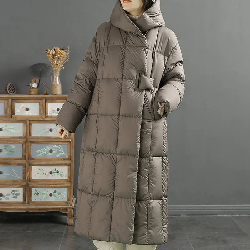 2025 New Fashion High Quality Warm Hooded Winter White Duck Down Women Down Jacket Literary Artistic Revival Women's Down Jacket - Image 4