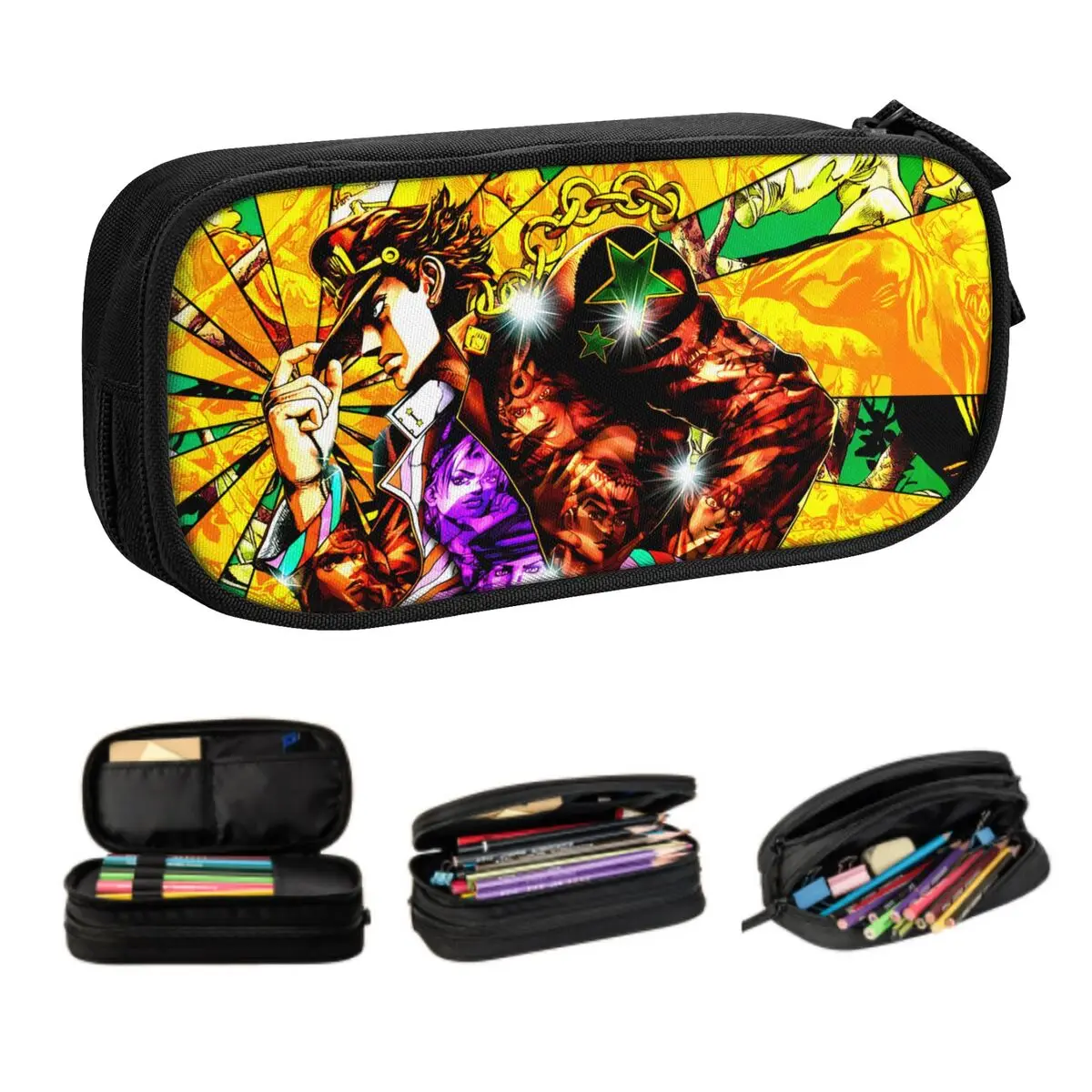 Custom Korean JoJo Bizarre Adventure Jotaro Kujo Pencil Cases for Japan Anime Stardust Crusaders Storage Pen Bag Box