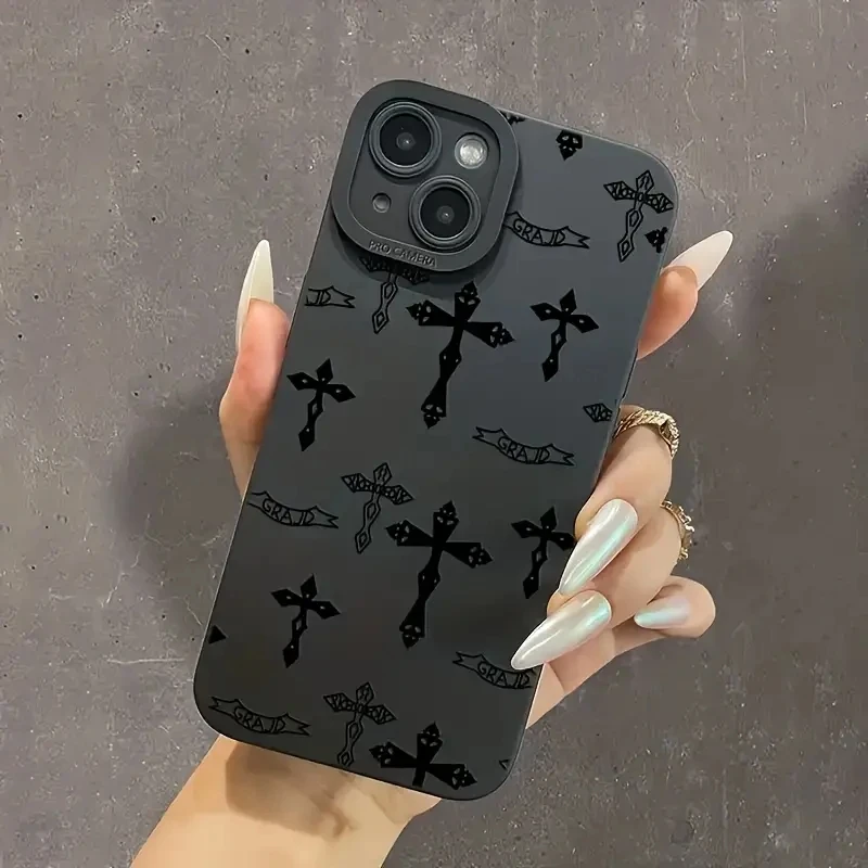 Black Cross Print Pupil Full Screen Silicone Phone Case for VIVO Y15S Y17 Y19 Y20 Y50 Y512020 Y67 Y72 Y75 Y81 Y91 V11 V20 PRO 5G