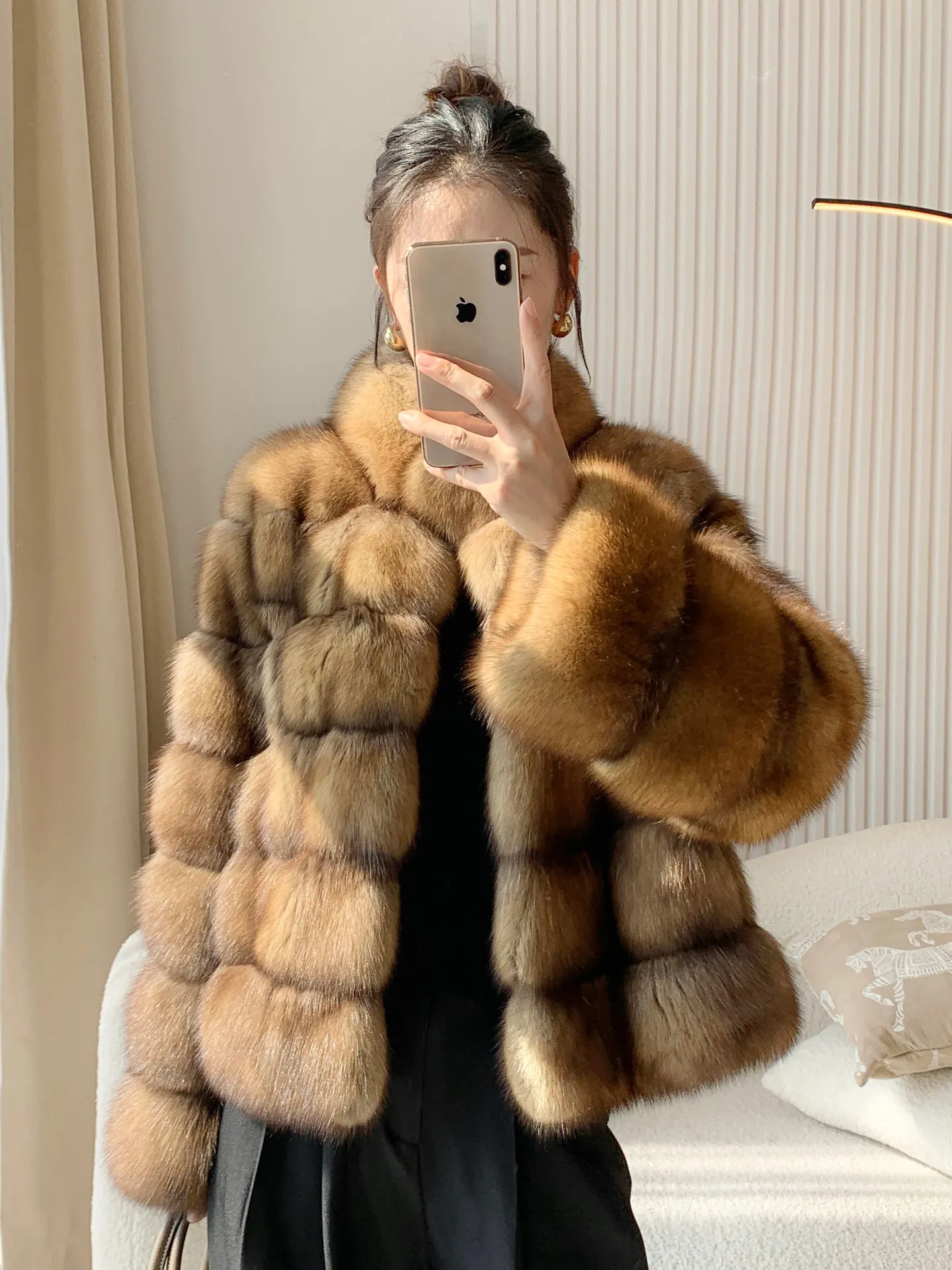 BFFUR New Design Real Fox Fur Coat For Women In 2026 Autumn And Winter, Luxurious And High-Quality Sable Color Jacket