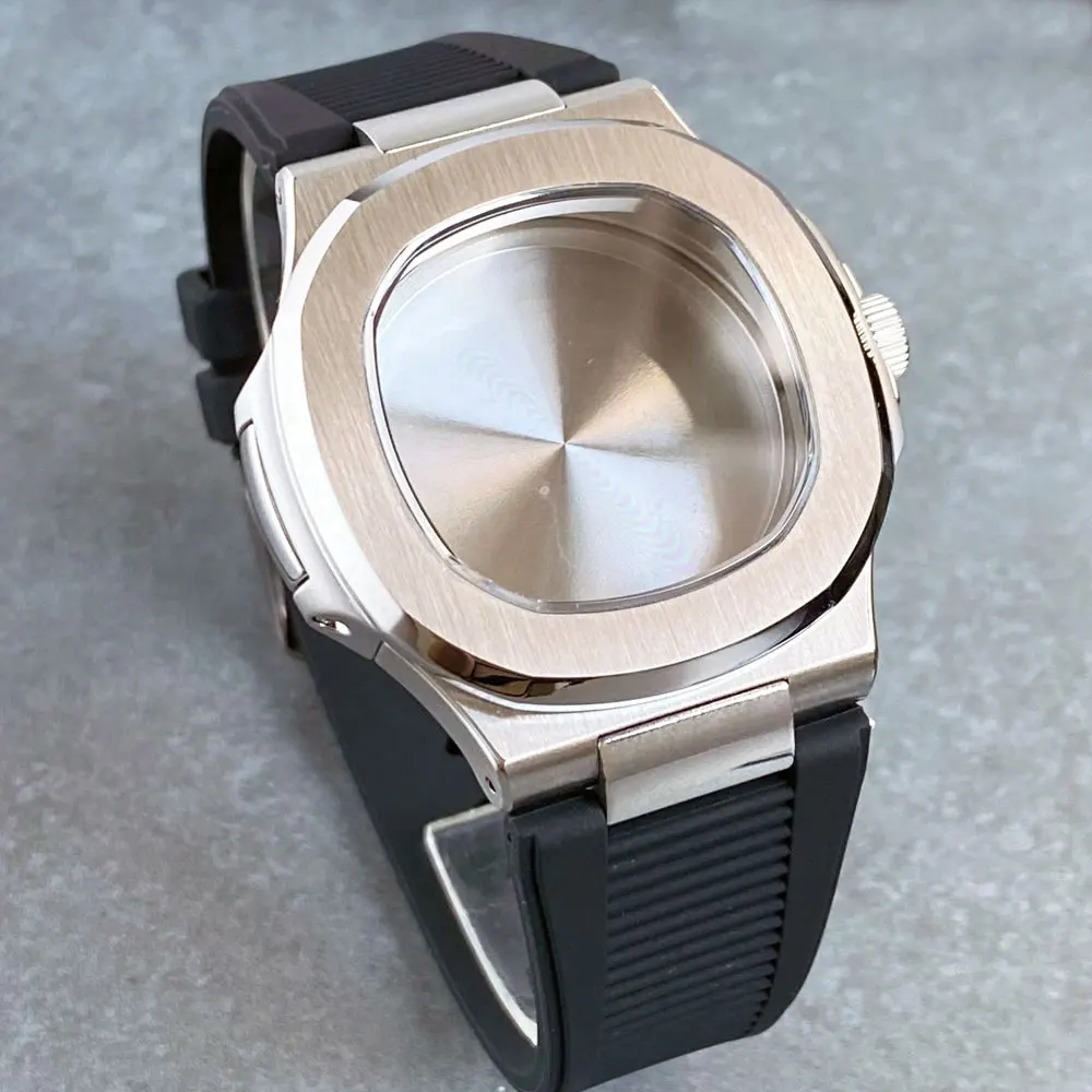 Tandorio 40mm Stainless Steel Watch Case Black Rubber Strap Fit NH35 NH36 Automatic Movement Screw For Nautilus Parts