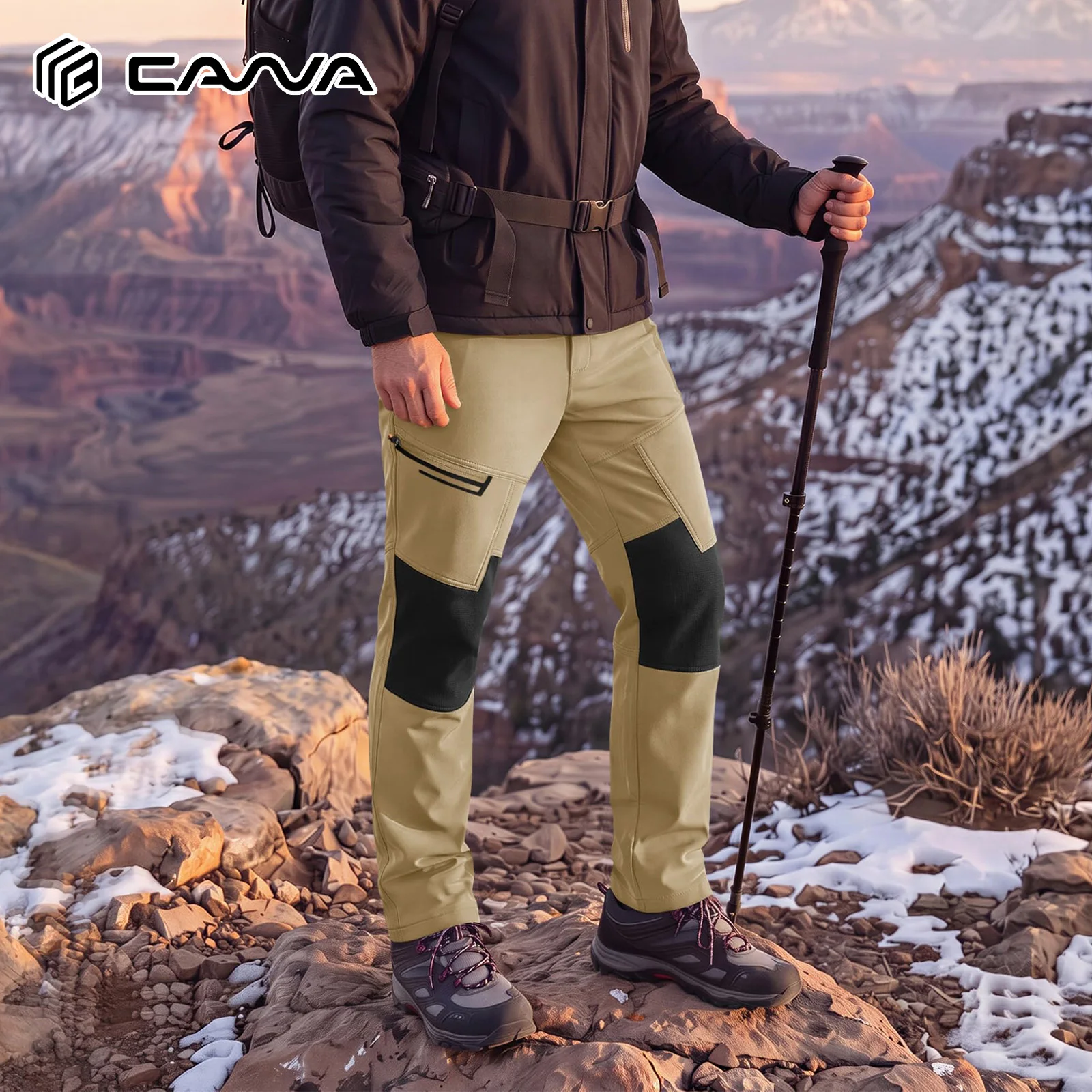 Ski Pants Waterproof Insulated Winter - กางเกงสกีกันน้ำสำหรับผู้ชาย บุผ้าฟลีซ ให้ความอบอุ่นในฤดูหนาว กางเกงซอฟต์เชลล์กันลม สำหรับสโนว์บอร์ด เดินป่า