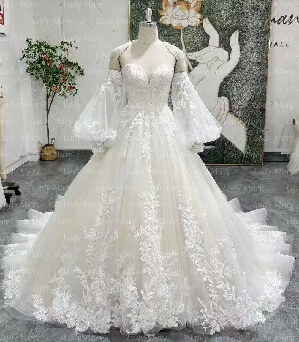 Designer Real Photo Lace Wedding Dresses Puffy Sleeves Plus Size Formal Vintage Bridal Gowns Garden Marriage Dress Customized