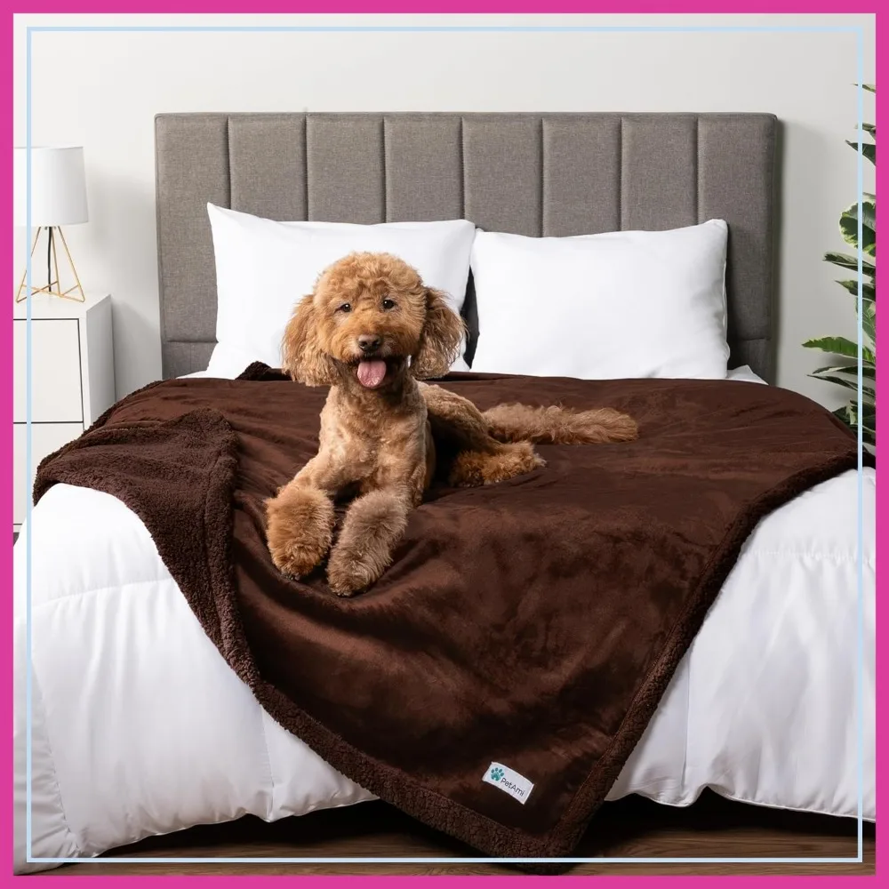 

Waterproof Dog Blanket for Couch, Queen 90x90, Sherpa Fleece Reversible Pet Throw, Furniture Protector for Bed Sofa, Soft Washable Cover for Large Dogs Cats, Brown