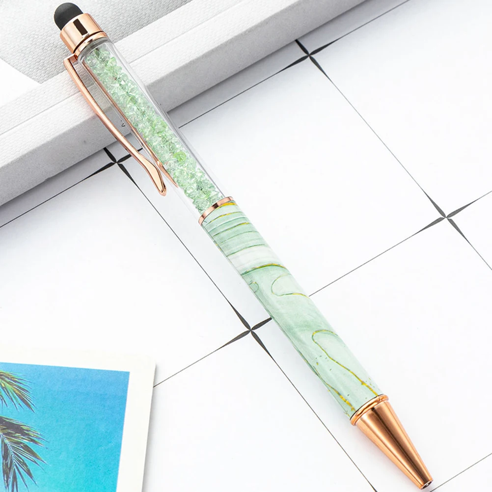 

6pcs Touchscreen Crystal Ballpoint Pens Black Ink Marble Pattern Smooth Writing Fine Tip Office Gifts Long Lasting Excellent