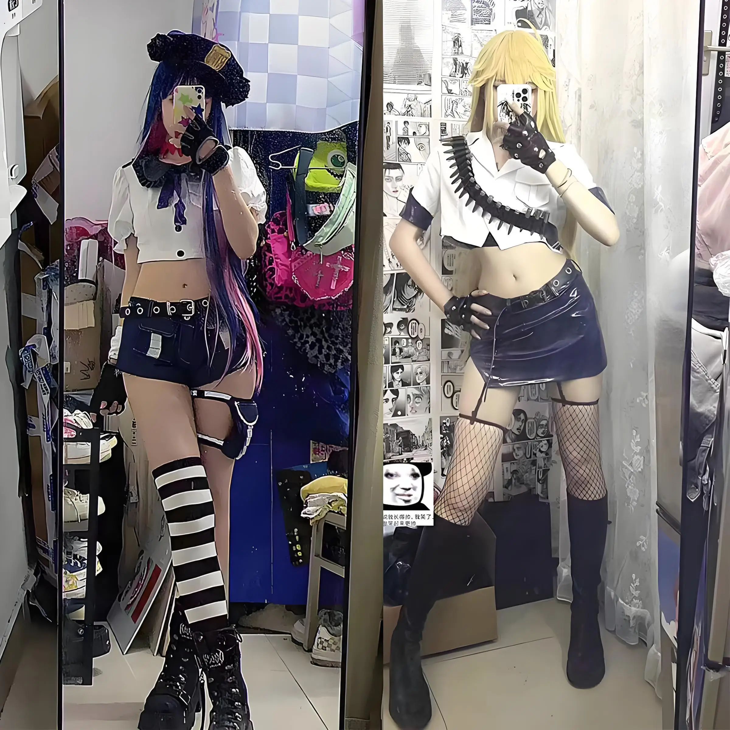 Panty & Stocking with Garterbelt Panty Anarchy Cosplay Costume Wig Stocking Panty Police Uniform for Women Party Suit Halloween