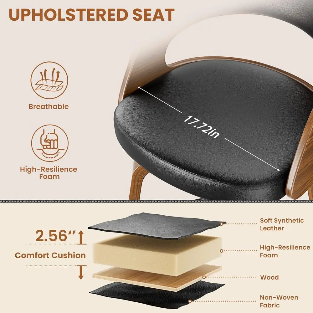 زوج من 26 مقعدًا دوارًا، منجدًا من الجلد الأسود، تصميم من خشب Bentwood لارتفاع العداد، مناسب لجزر المطبخ وبا #4