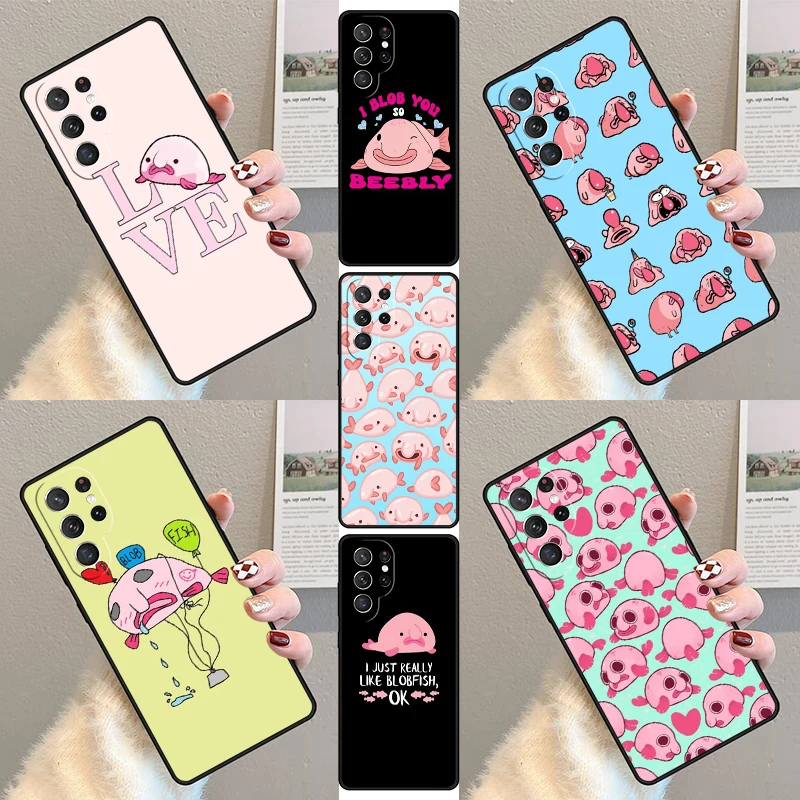 Cute Blobfish Phone Case For Samsung Galaxy S23 S21 S20 FE S24 S22 Ultra Note20 S10 S9 S8 Plus Silicone Cover