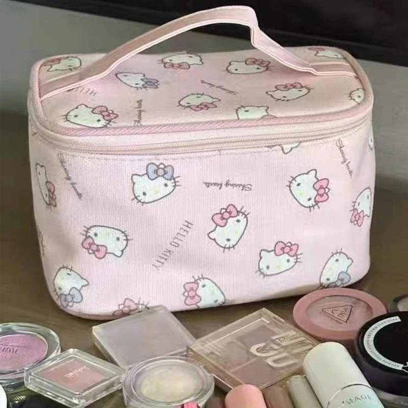 Kawaii HelloKitty Handheld Makeup Bag, Large Capacity Storage Bag, Pink Girl Collection Storage Bag, Best Birthday Gift