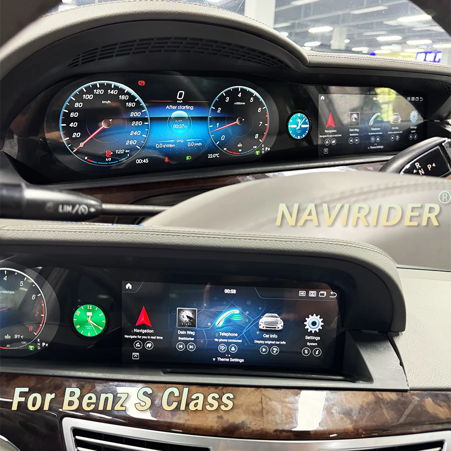 LCD Dual Screen Android Auto Media Video Player GPS Car Radio For Benz S Class W221 S250 S350 2006-2013With Smart Clock Carplay