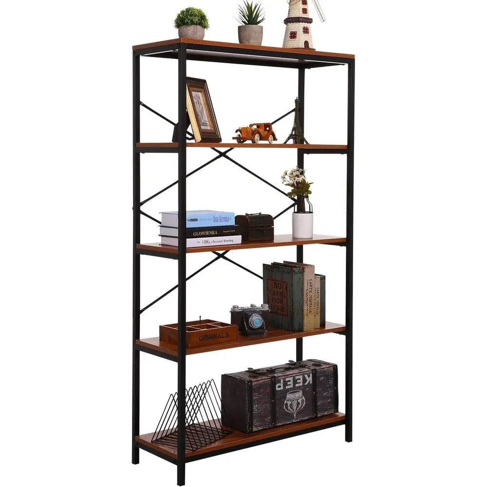 

4-Tier Open Wooden and Metal Industrial Bookshelf Storage Unit