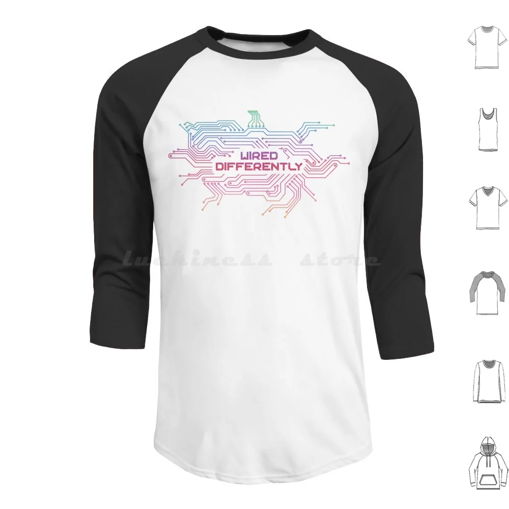 Wired Differently Hoodie Cotton Long Sleeve Wired Different Neurodiverse Neurodiversity Neurodivergent Adhd Autism Dyslexia