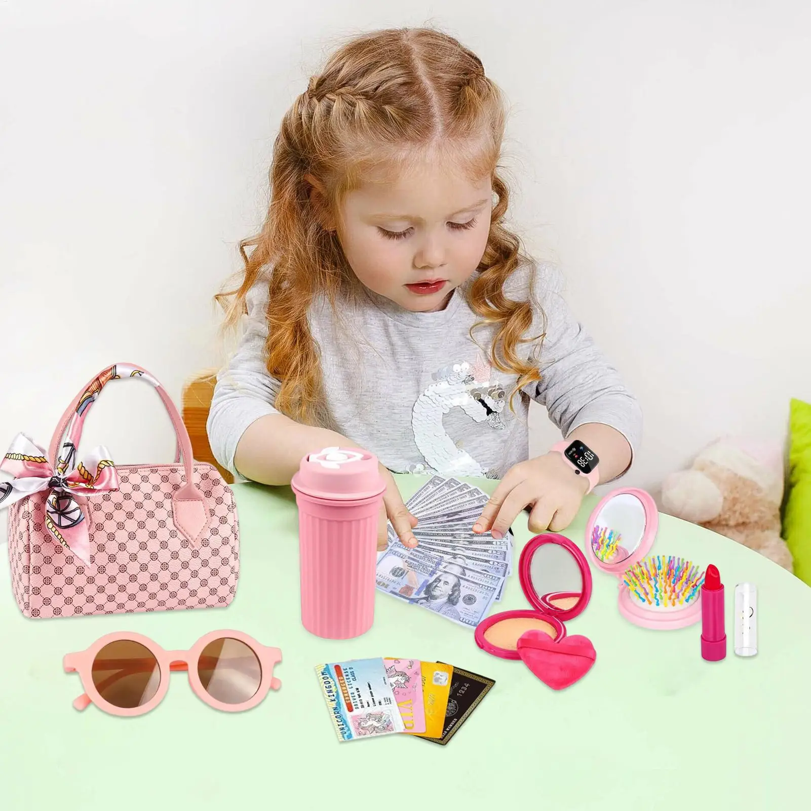 

Girls Play Purse Toy Set Fun Children Makeup Kit Pretend Play Purse with Accessories Stylish Princess Gifts for Girl