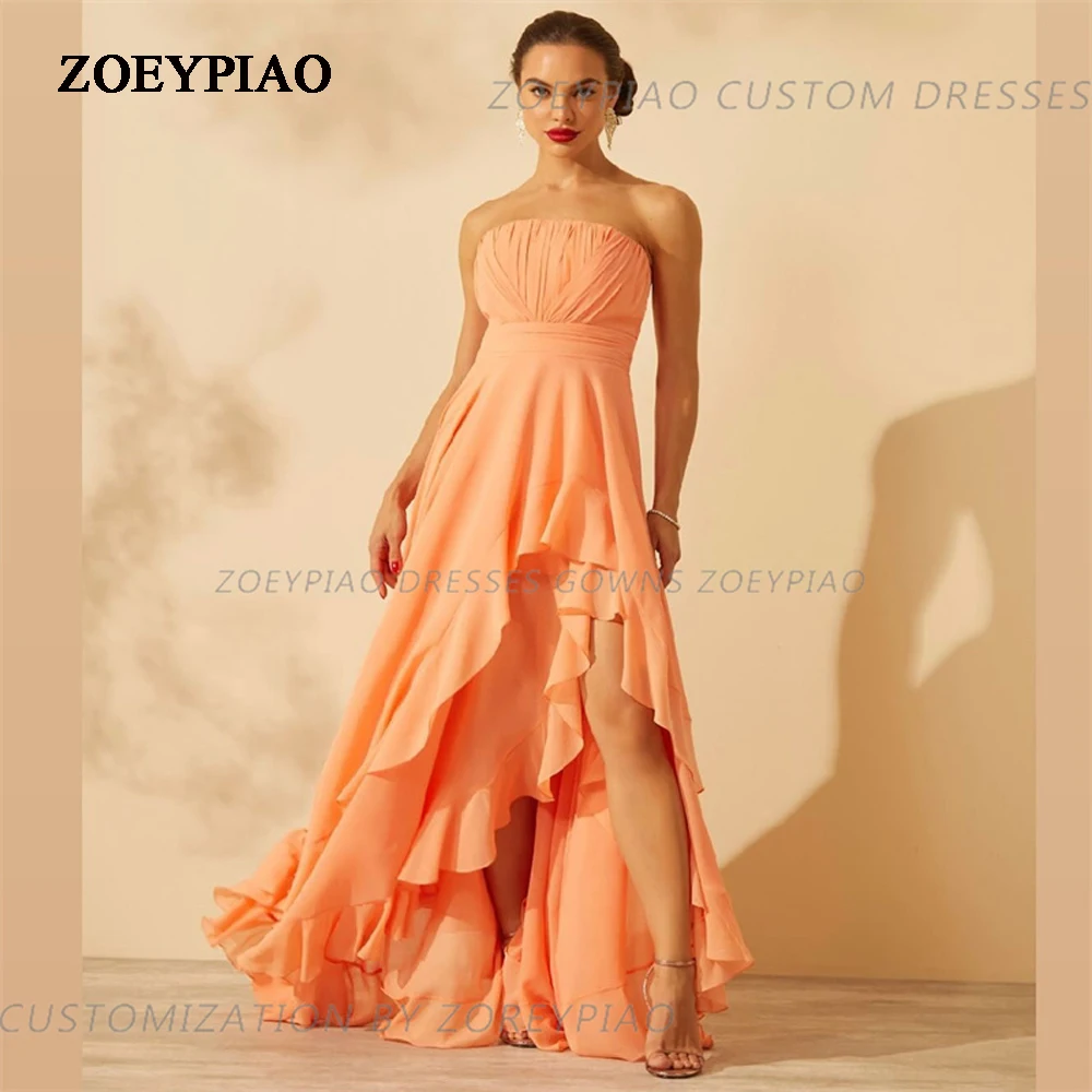 

Light Orange A Line Chiffon Special Event Dress Prom Gowns Women Fashion Tiered Ruffles Fairy Elegant Evening Party Design Dress