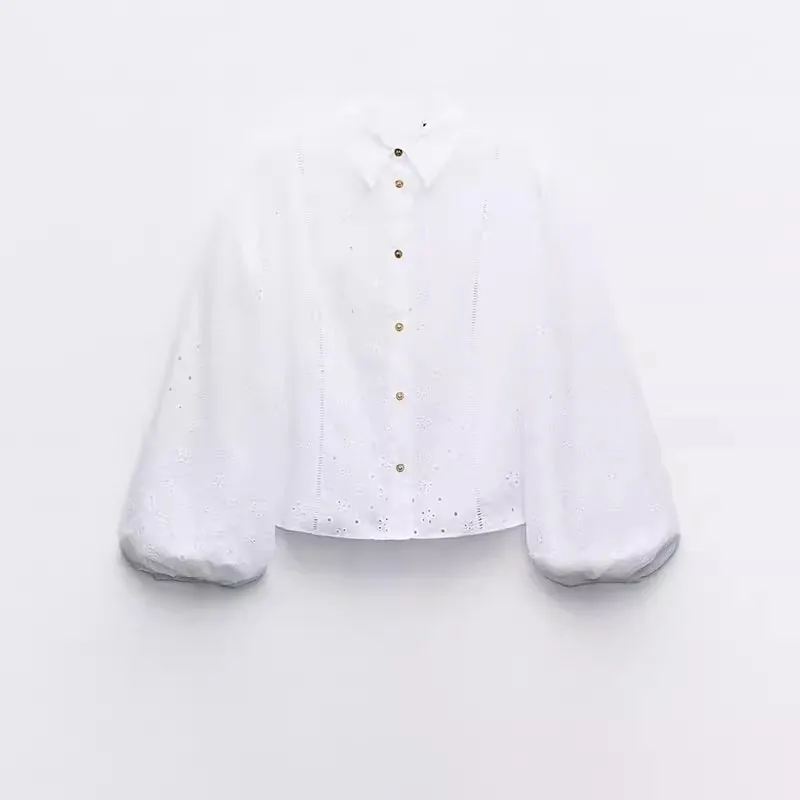 

New Summer Women's Casual Loose Long Sve Embroidered irt 2024 Faion Sle Loose Fit Classic Collar Color irt